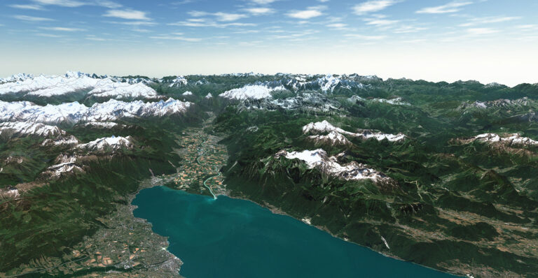 3D view of lake Geneva and MontBlanc