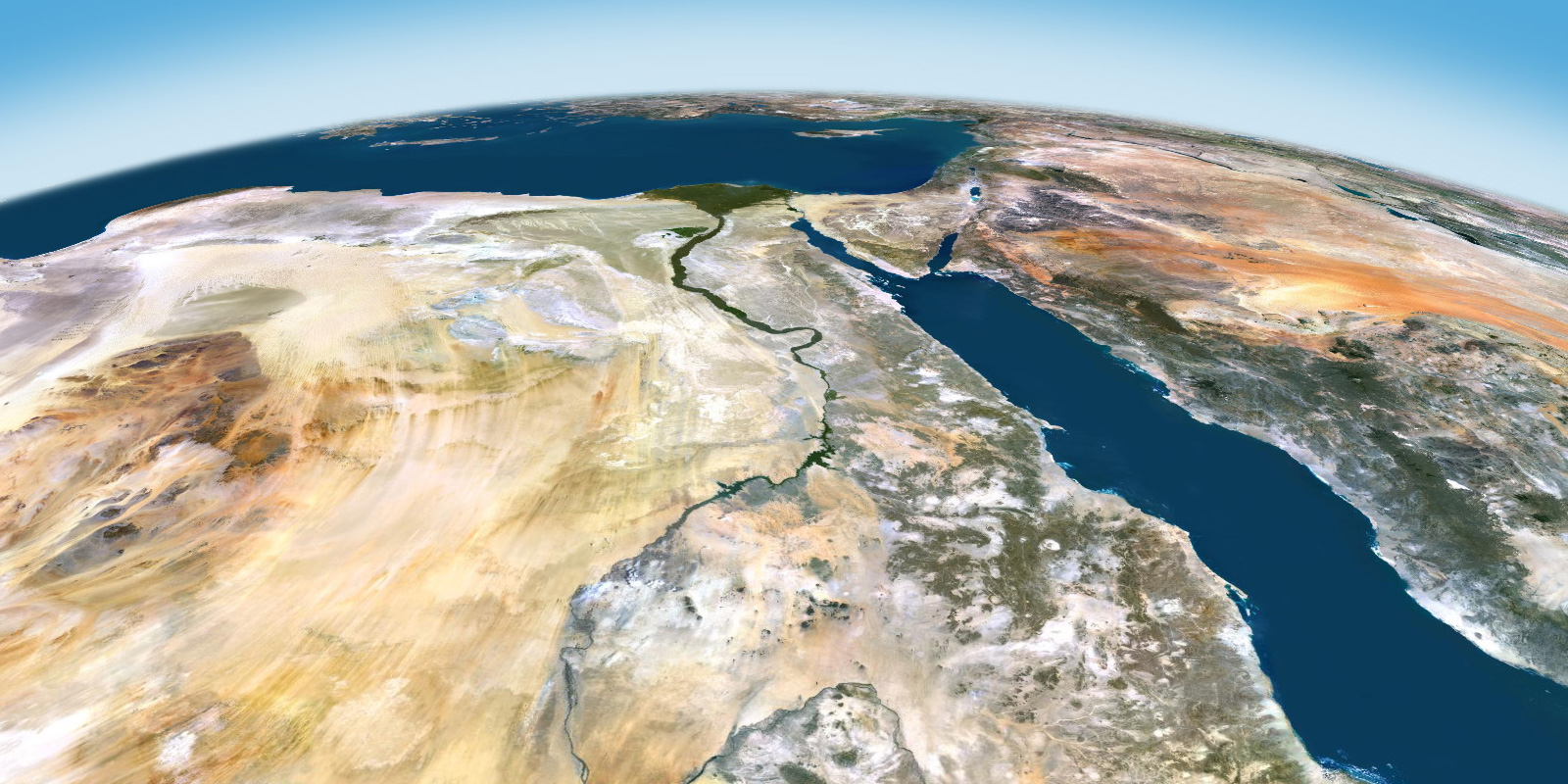 PlanetSAT Imagery in 3D view of Egypt and Nil, Africa